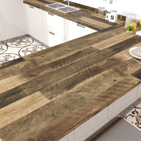 WESTICK Brown Wood Wallpaper Peel and Stick Wood Contact paper for Cabinets Countertops Waterproof Wooden Wall Paper Decorative Vinyl Countertop W...